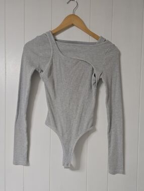 Citizens Of Humanity Light Grey Ribbed Long Sleeve Bodysuit